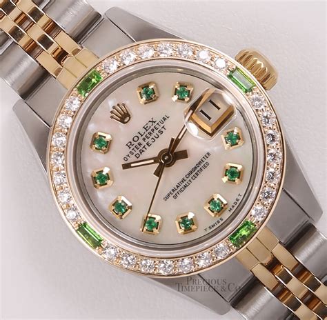 K ROLEX DATEJUST PINK MOP Emerald Diamond 18k 